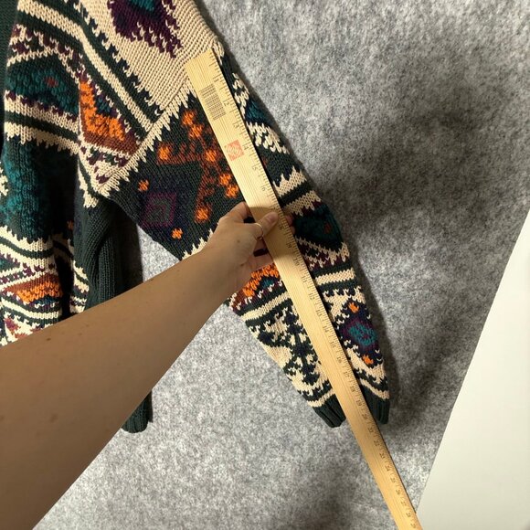 Vintage Paul Harris Aztec Print Cardigan Sweater Men's Green 90s Grandpa L - Picture 11 of 12